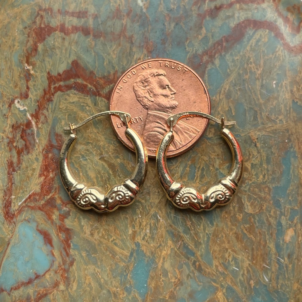 14k Yellow Gold Kissing Rams Hoop Earrings